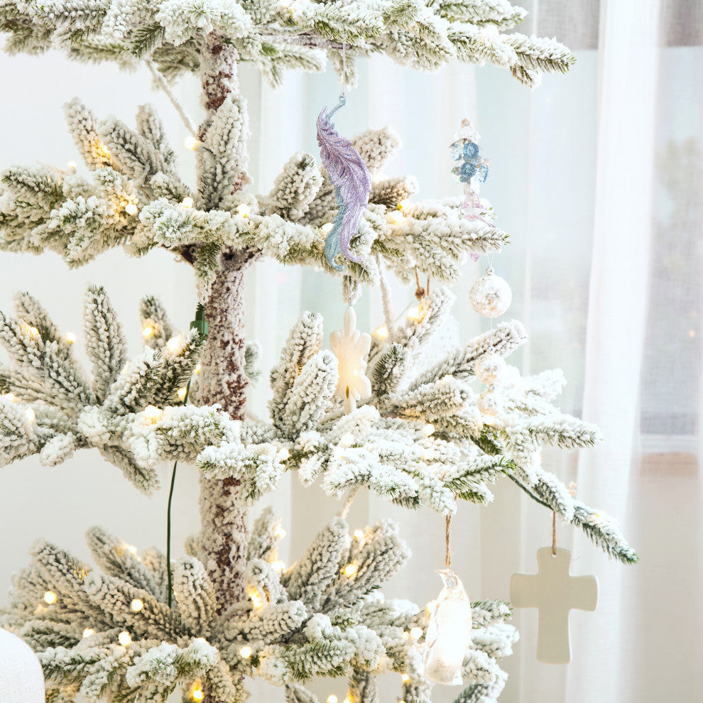 Deluxe Pre-Lit Flocked Pine Artificial Christmas Tree With 300 Warm Lights, 7ft