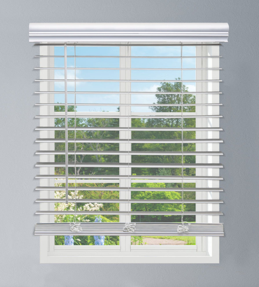 Linen Avenue Custom Cordless Faux Wood Blind , 35 W x 48 H Outside Mount