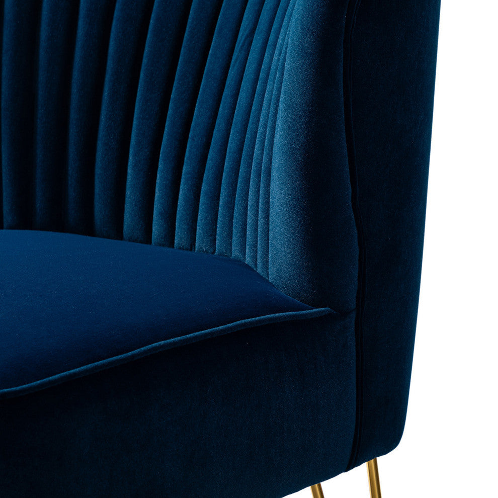 Tufted Side Chair With Golden Base, Navy