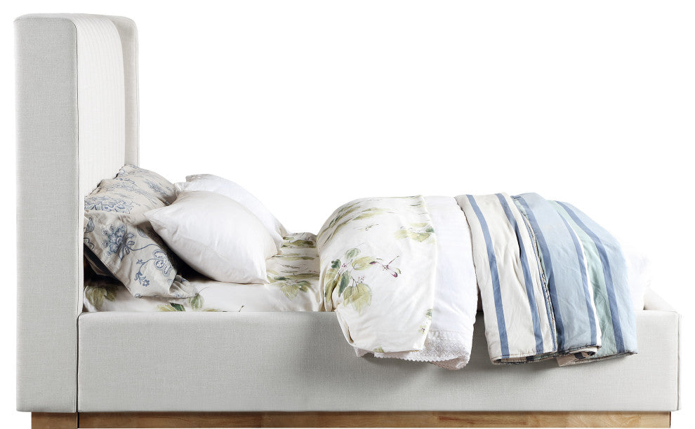 Logan Beige Linen Textured Fabric Twin Bed, Cream, Full