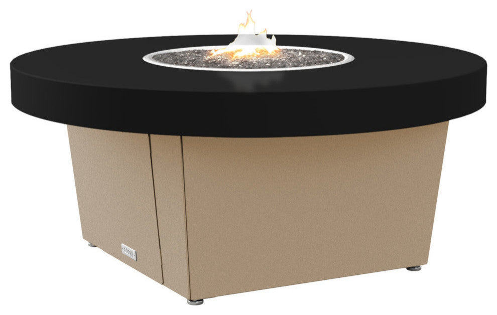 Circular Fire Pit Table, 48", Natural Gas, Black Powdercoat Top, Beige