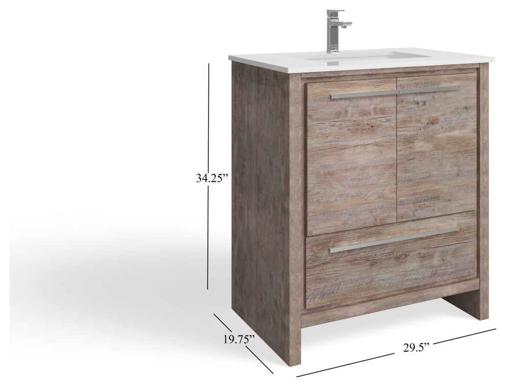 Esconde Bath Vanity, Natural Wood, 30", Single Sink, Freestanding
