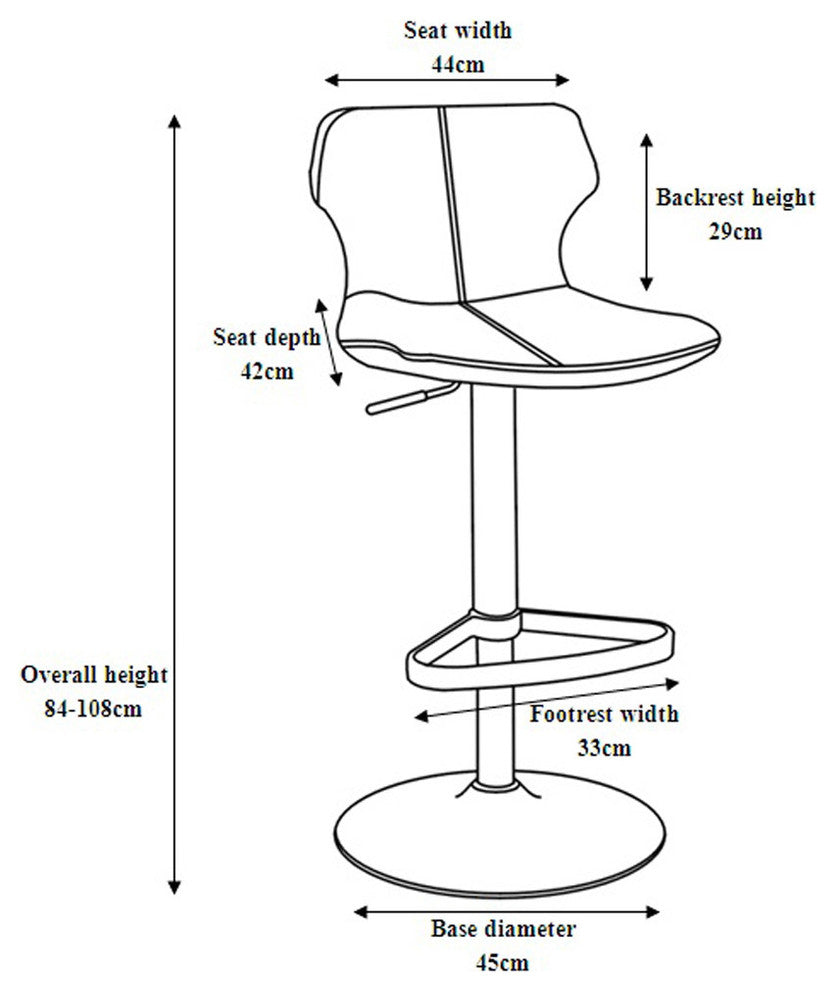 Modern Ellery Bar Stool Black Leatherette Polished Chrome Adjustable Base