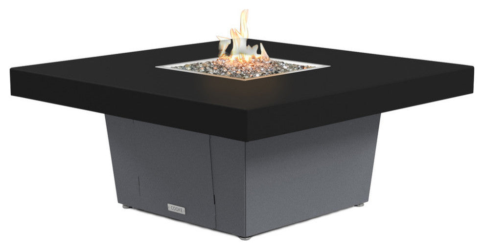 Square Fire Pit Table, 48x48, Chat Height, Propane, Black Powdercoat Top, Gray