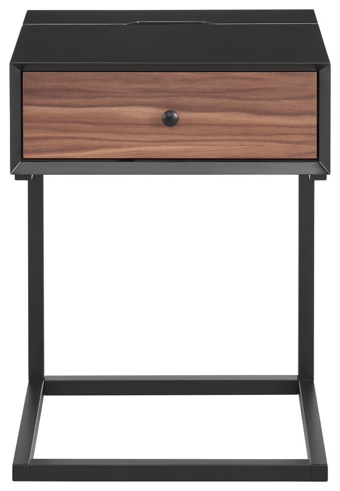 Daeg Smart Side Table, Matte Black With American Walnut Veneer Drawer