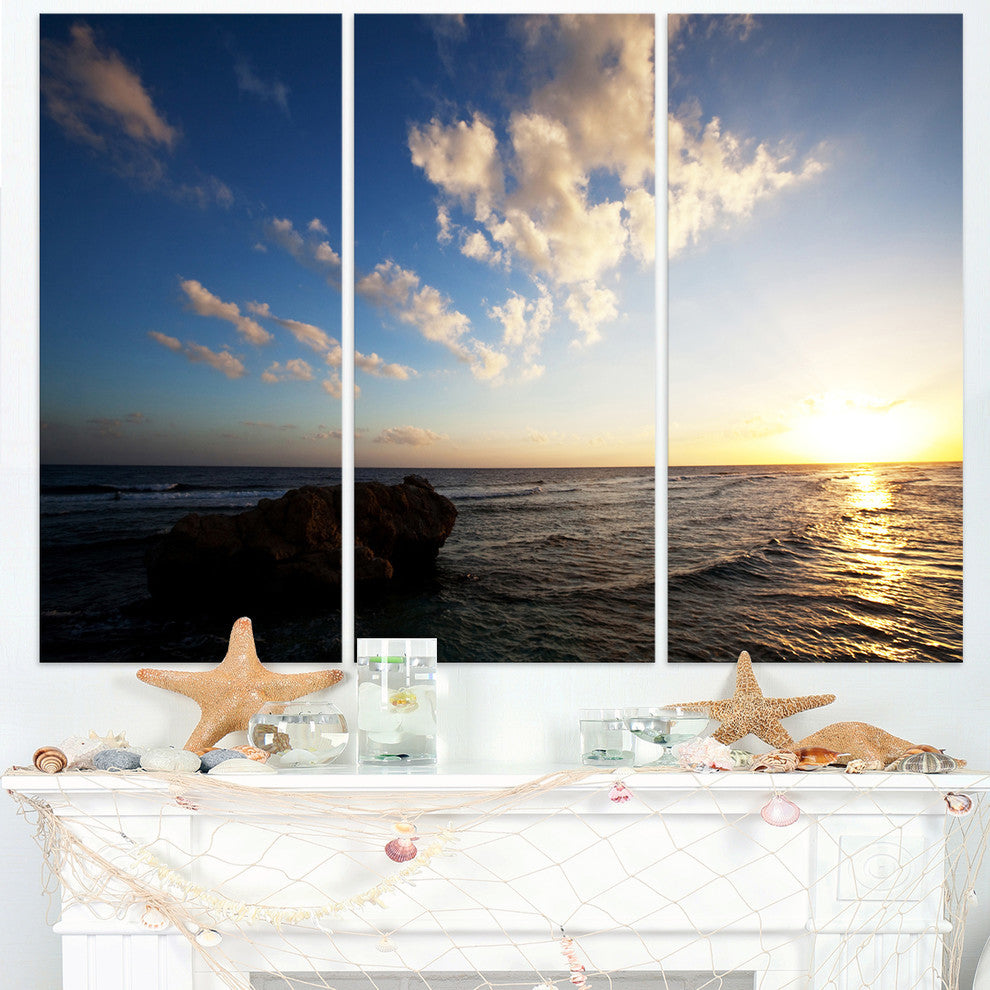"Evening Sea after Heavy Storm" Beach Metal Wall Art, 3 Panels, 36"x28"