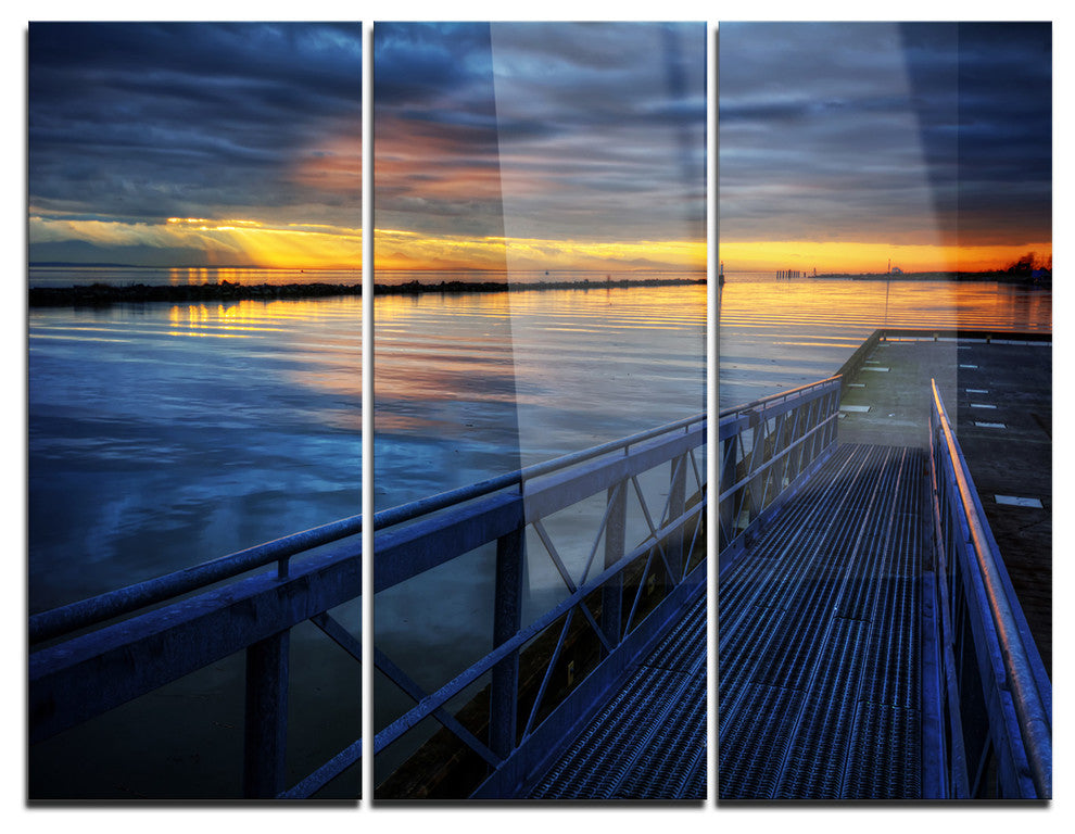 "Azure Waters Behind Pier" Photo Metal Wall Art, 3 Panels, 36"x28"
