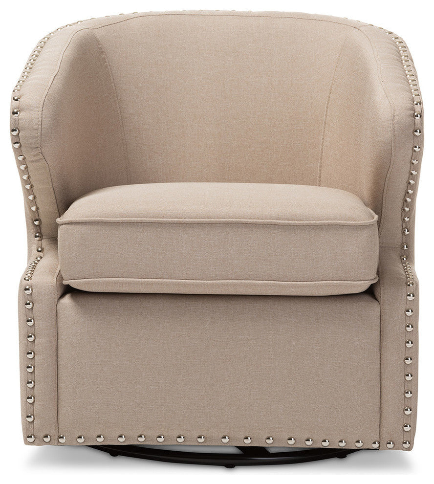 Baxton Studio Finley Mid-Century Modern Fabric Upholstery Swivel Armchair, Beige