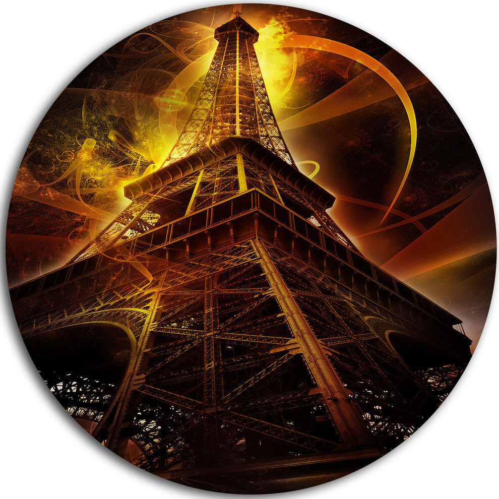 Paris Eiffel Tower On Fantasy Background, Disc Metal Wall Art, 11"