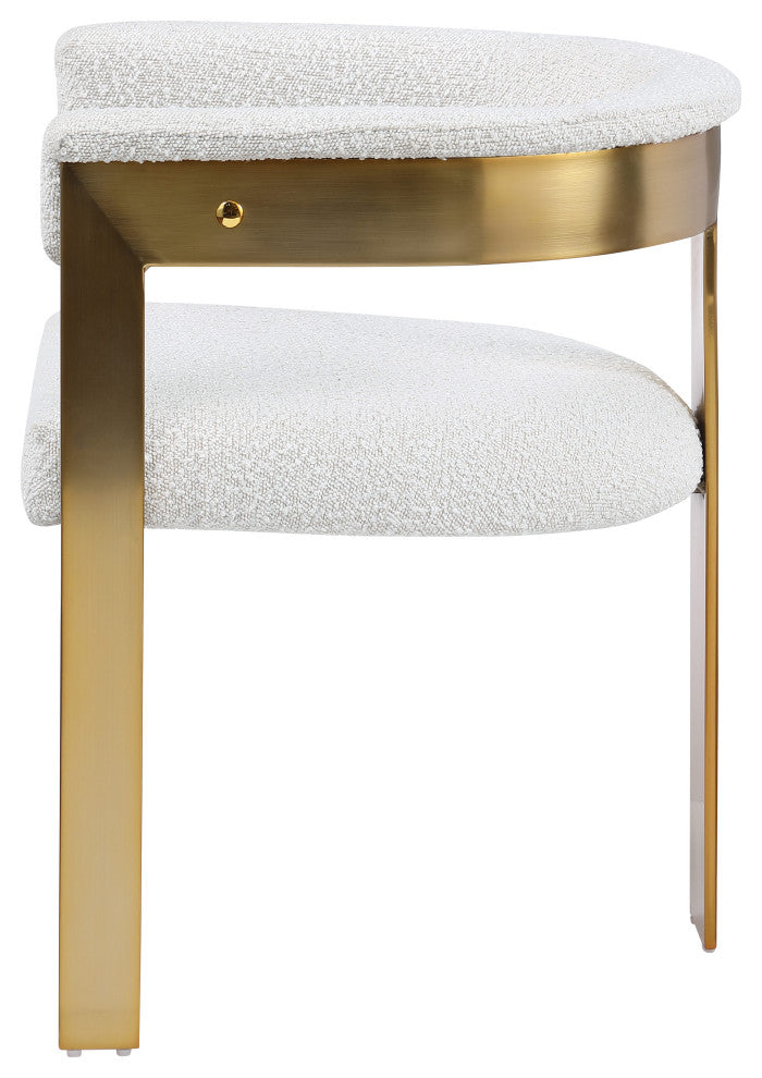 Romeo Upholstered Dining Chair, Set of 2, Cream, Boucle Fabric, Brushed Gold