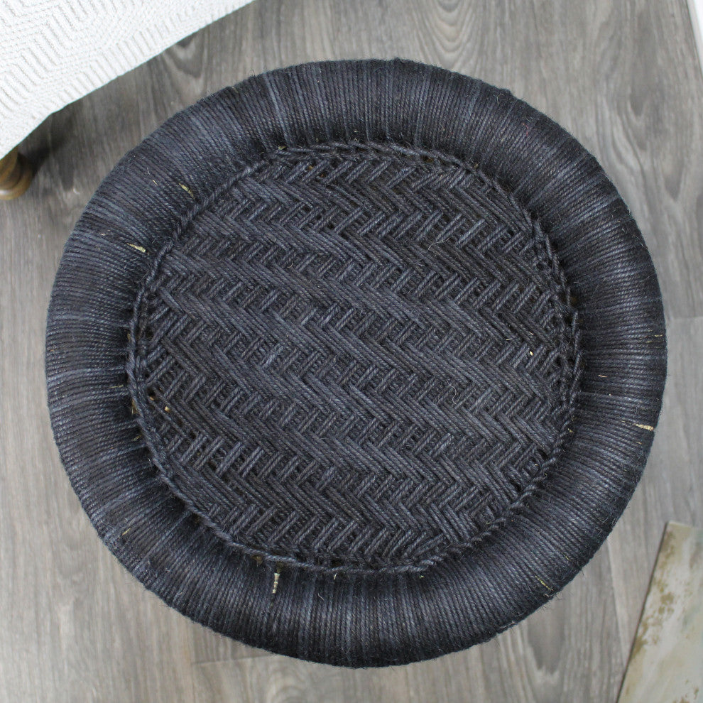Natural Geo Moray Decorative Handwoven Jute Accent Stool, Black