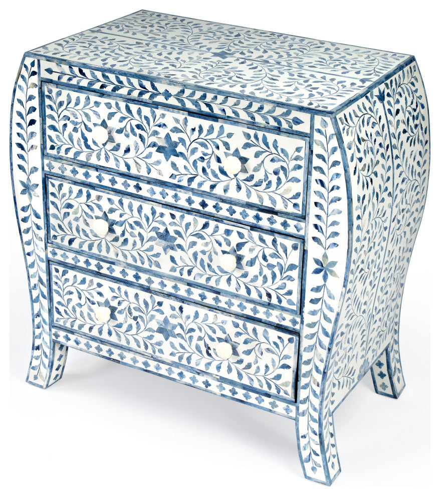 Butler Trubadur Blue and White Bone Inlay 3 Drawer Chest