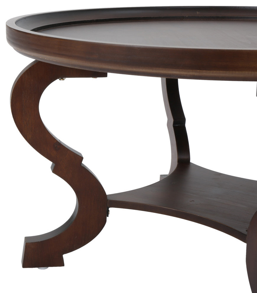 GDF Studio Alteri Finished Faux Wood Circular Coffee Table, Dark Walnut