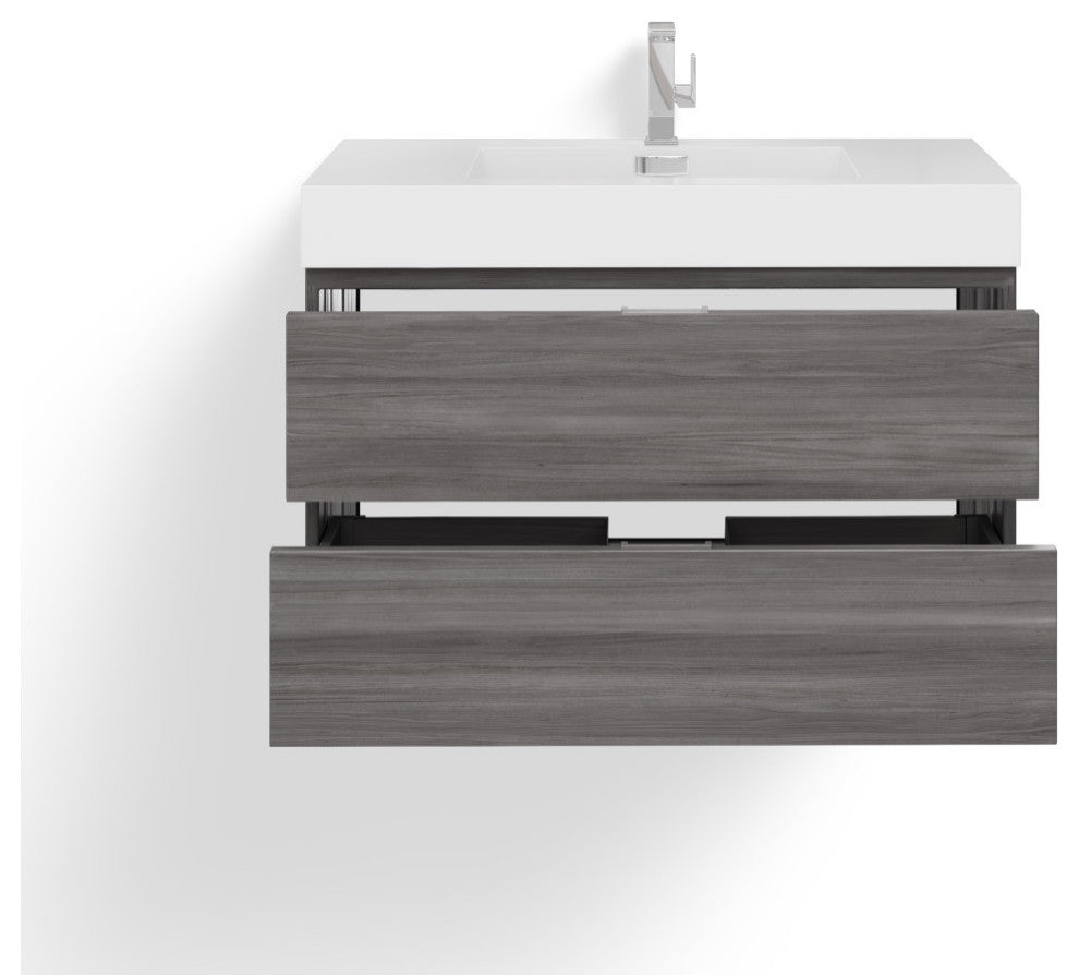 Boutique Bath Vanity, Vulcan Ash Gray, 36", Single Sink, Wall Mount