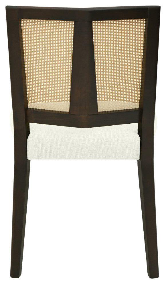 GDF Studio Rattan Dining Chairs, Rubberwood Frame, Set of 2, Dark Brown/Beige
