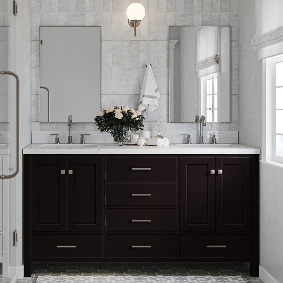 Ariel Cambridge 66" Double Rectangle Sinks Vanity, Carrara Quartz