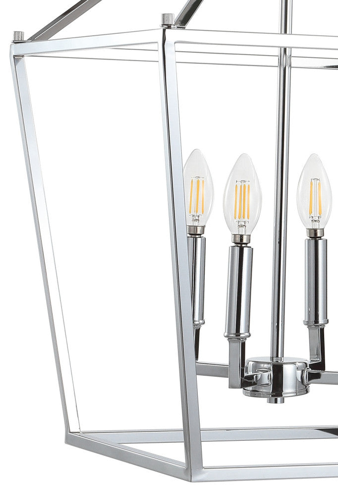 Pagoda Lantern Metal LED Pendant, Chrome, 16"