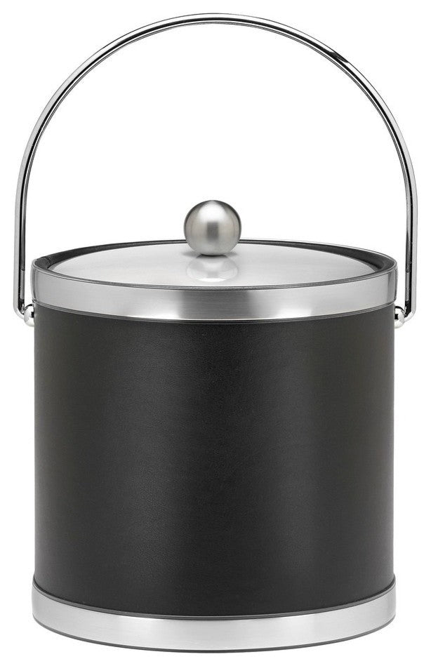 Kraftware Sophisticates Ice Bucket With Metal Cover, Black With Brushed Chrome