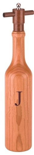 Wine Bottle Cherry Wood Pepper Grinder, Custom Personalized Initial,  "J"
