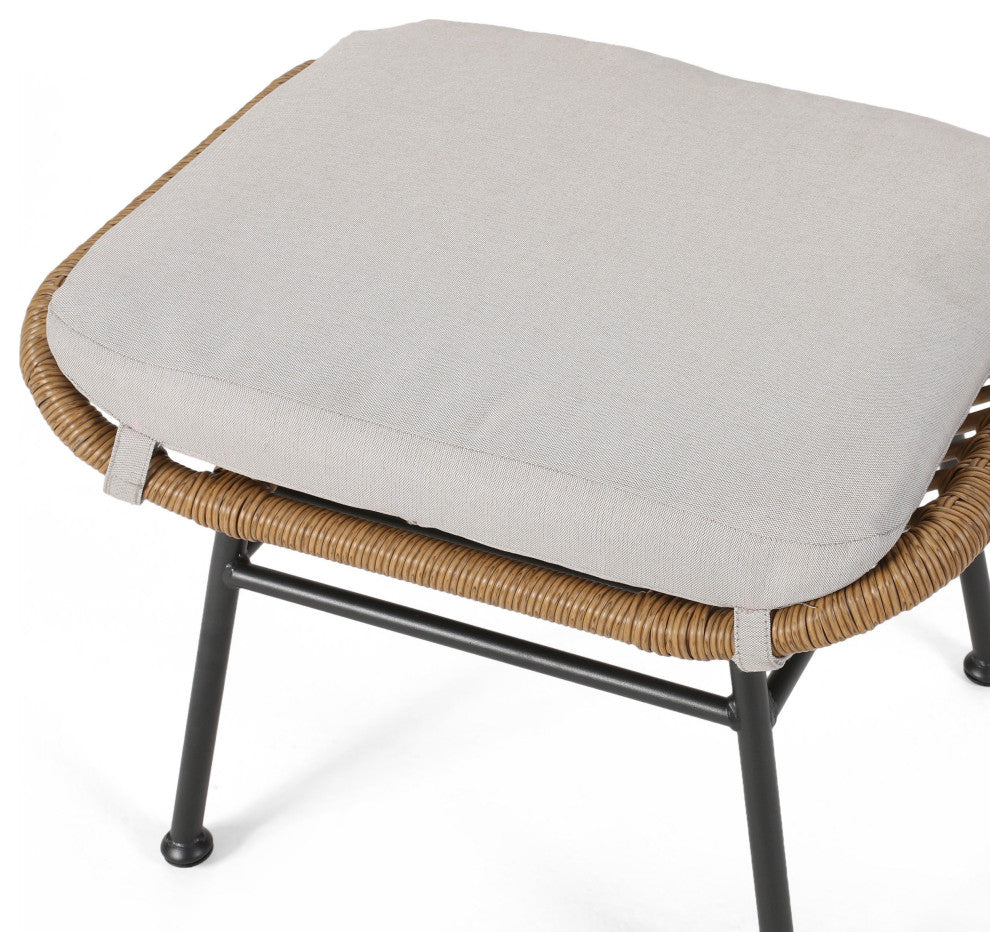 Gloria Outdoor Modern Boho Wicker Ottoman, Set of 2, Brown
