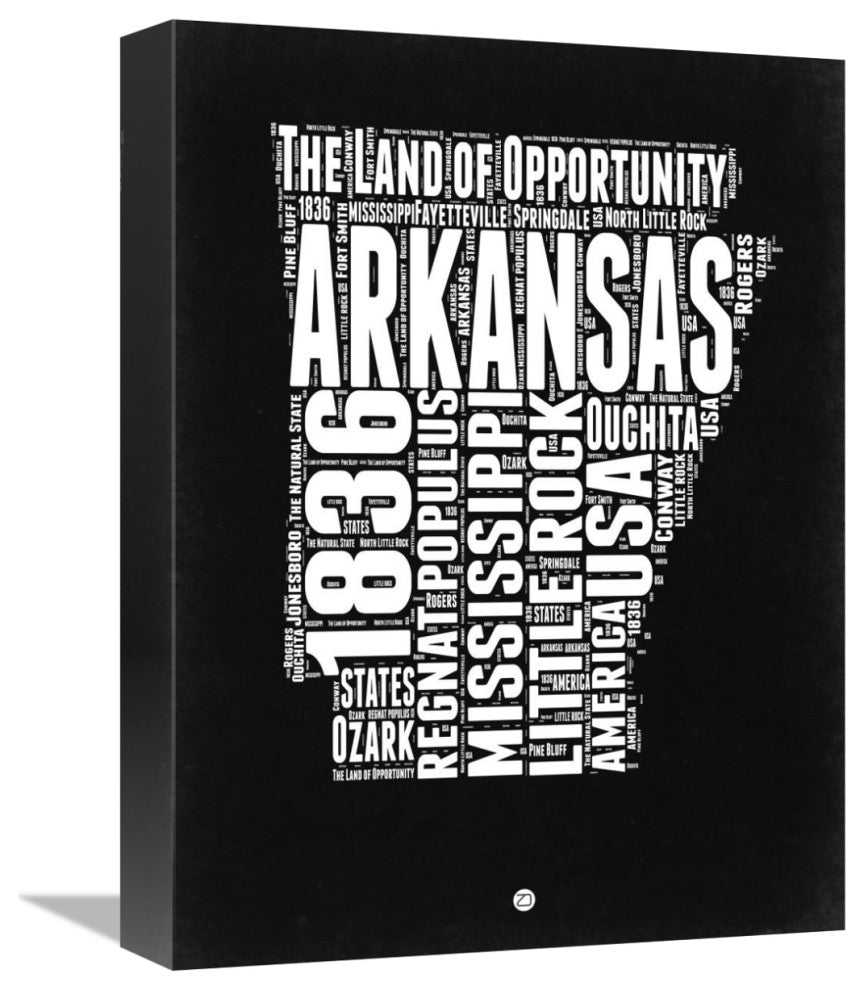 "Arkansas Black and White Map" Fine Art Print