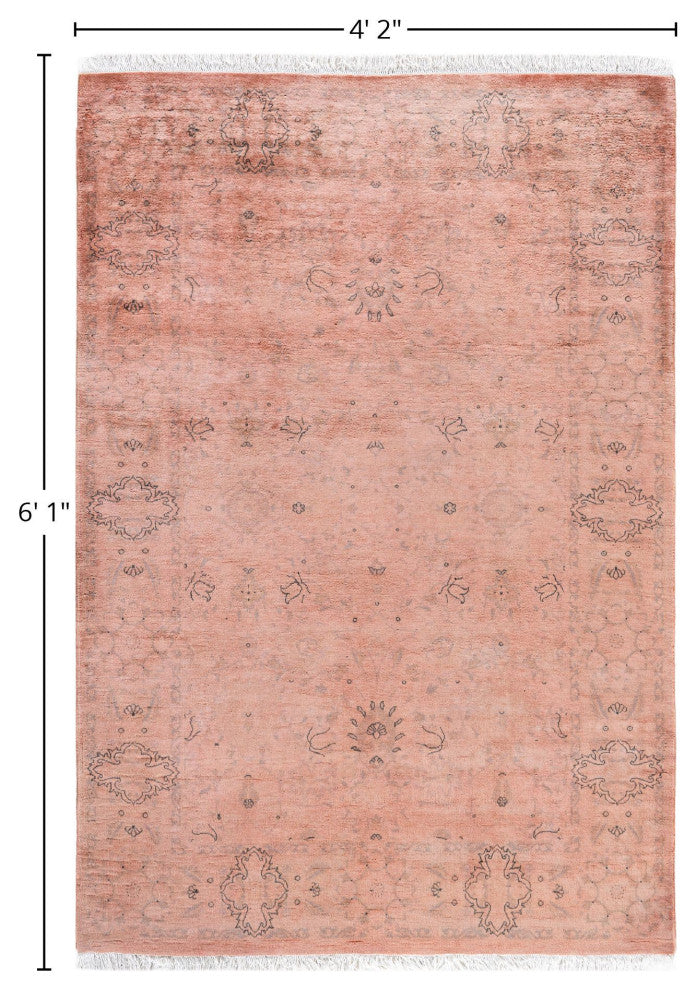 Overdyed One-of-a-Kind Hand-Knotted Area Rug Pink, 4' 2" x 6' 1"