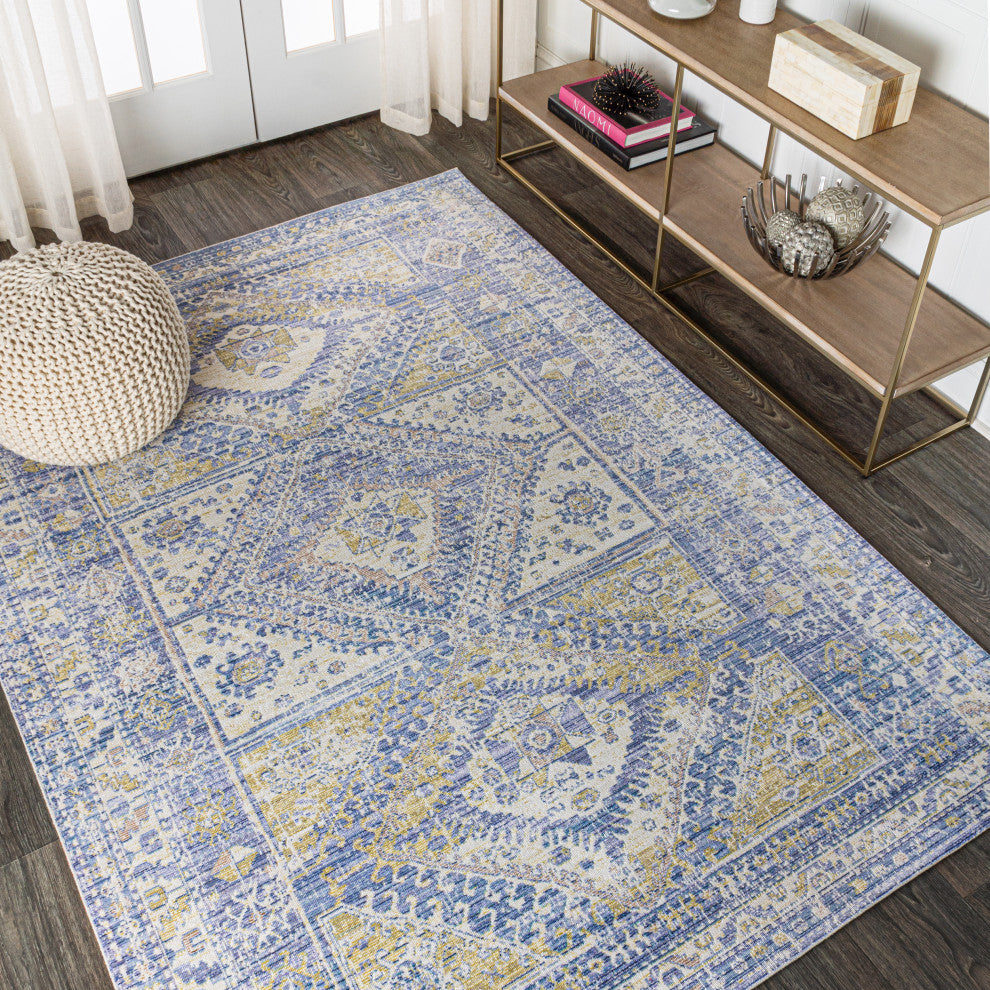 Darija Ornate Geometric Medallion Area Rug, Blue, 8 X 10