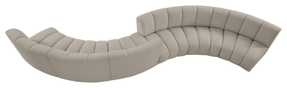 Infinity Boucle Fabric Upholstered 6-Piece S-Shaped Modular Sectional, Brown