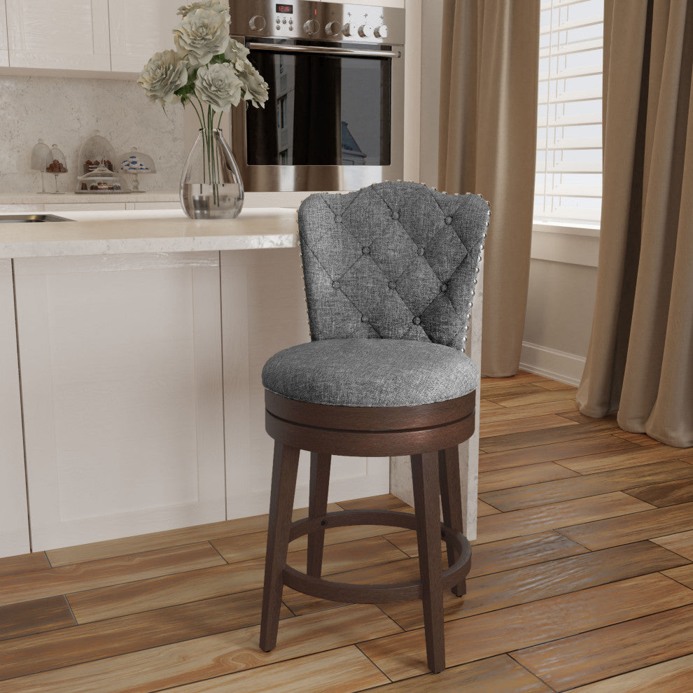 Hillsdale Edenwood Wood Counter Height Swivel Stool with Tufted Back