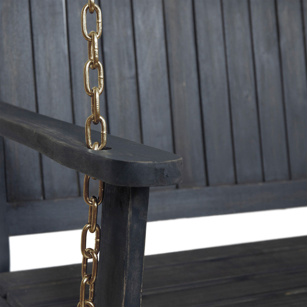 Lilith Outdoor Aacia Wood Porch Swing, Dark Gray Finish