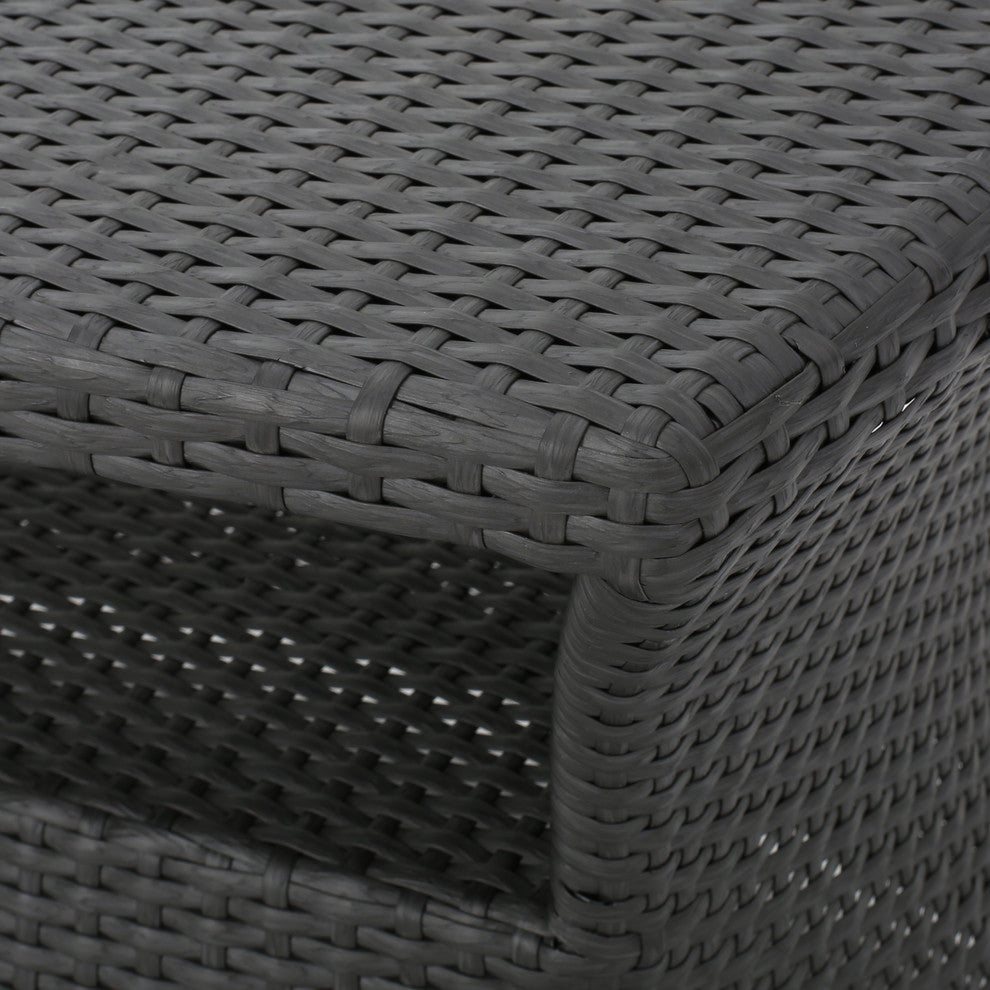 GDF Studio Banta Outdoor Wicker Side Table, Gray