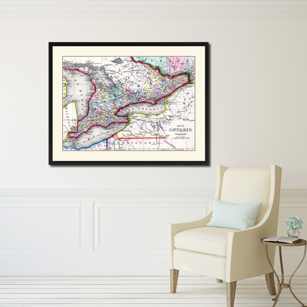 Ontario Canada Vintage Antique Map Wall Art, 16"x21"