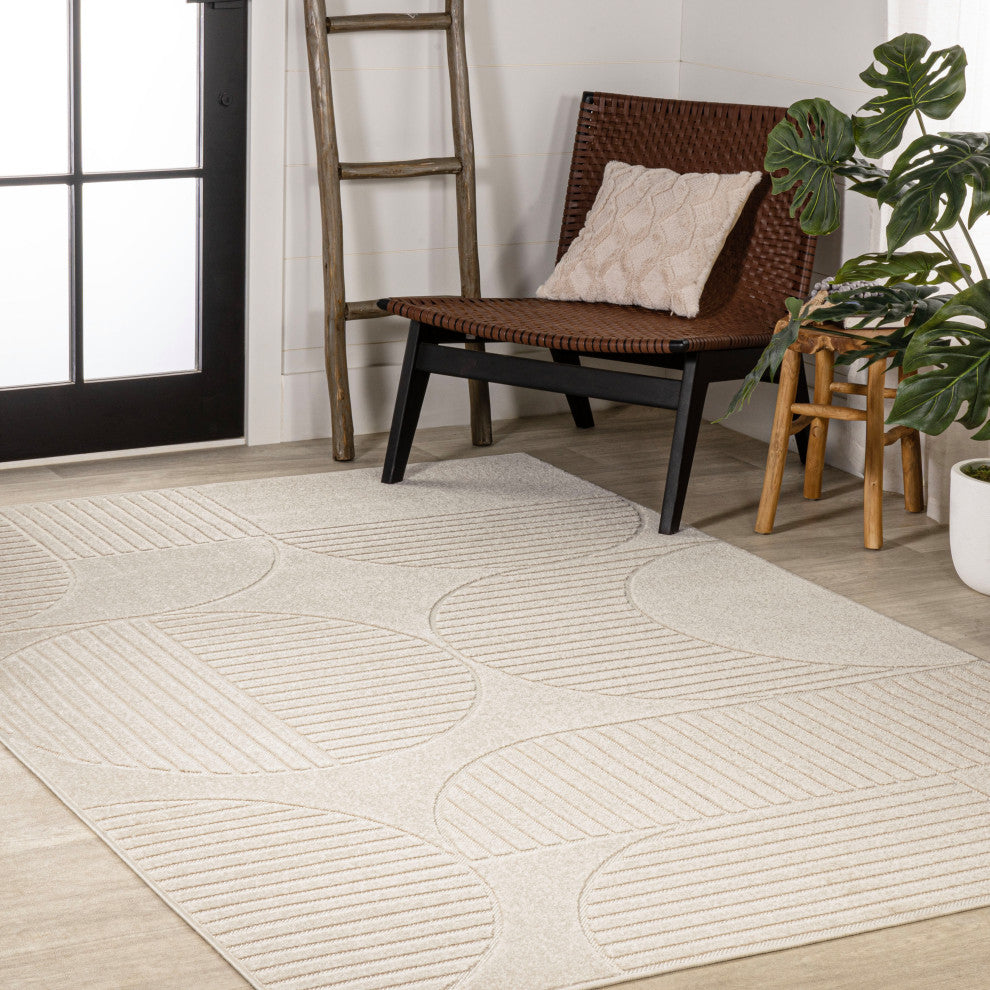 Nordby High-Low Geometric Arch Scandi Striped Indoor/Outdoor Area Rug