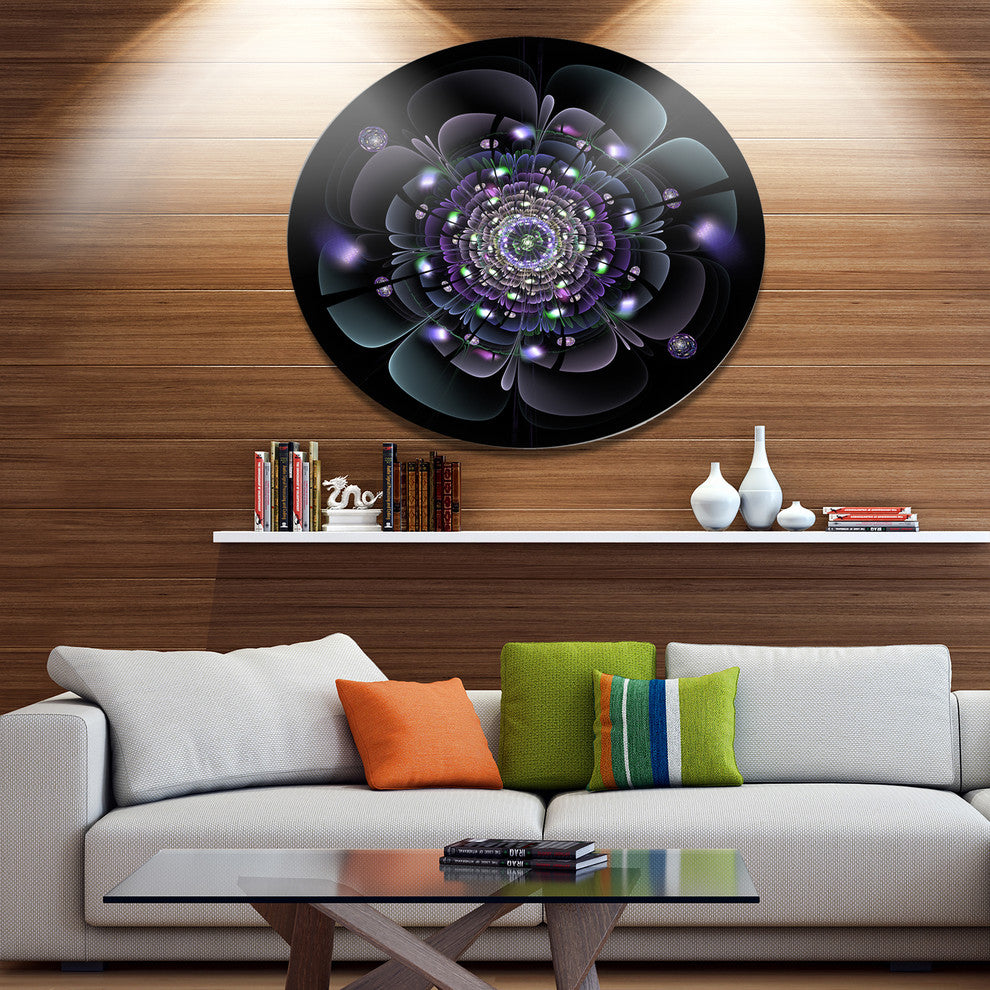 Blue And Black Fractal Flower, Modern Floral Round Wall Art, 11"