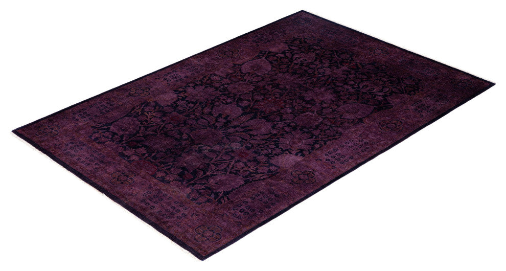 Overdyed One-of-a-Kind Hand-Knotted Area Rug Purple, 4' 2" x 6' 3"