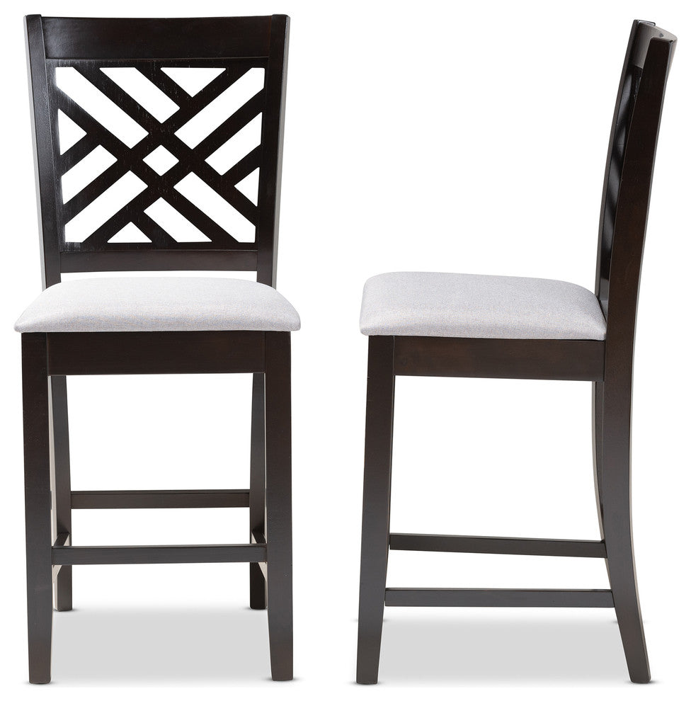 Antonia Gray Fabric Espresso Brown Finish Counter Height Pub Chairs, Set of 2