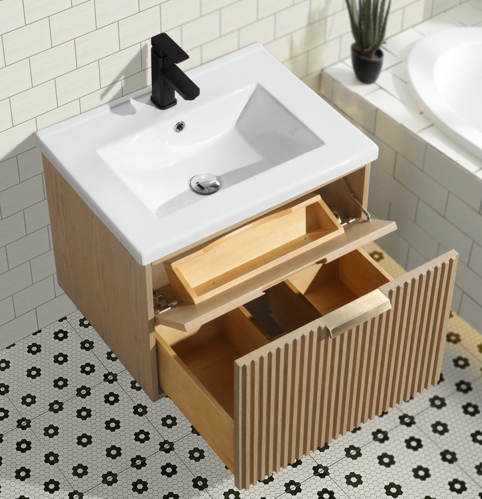 Ari Kitchen and Bath San Diego Bath Vanity, Oak, 24", Floating