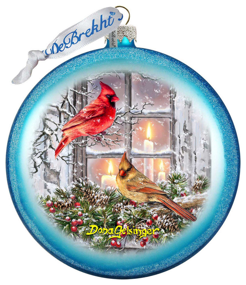 Christmas Cardinals Glass Ornament by D. Gelsinger