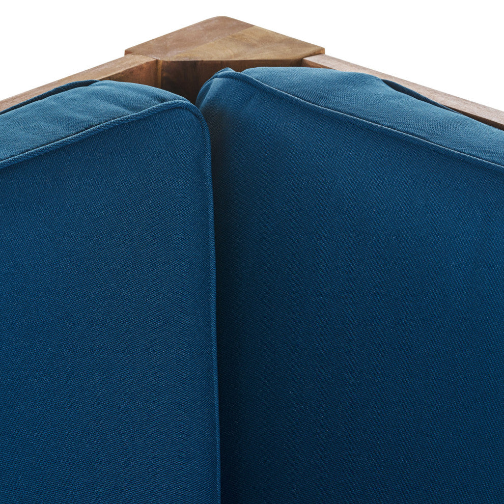 Outdoor 5-Seat V Shaped Acacia Sectional With Table, Blue