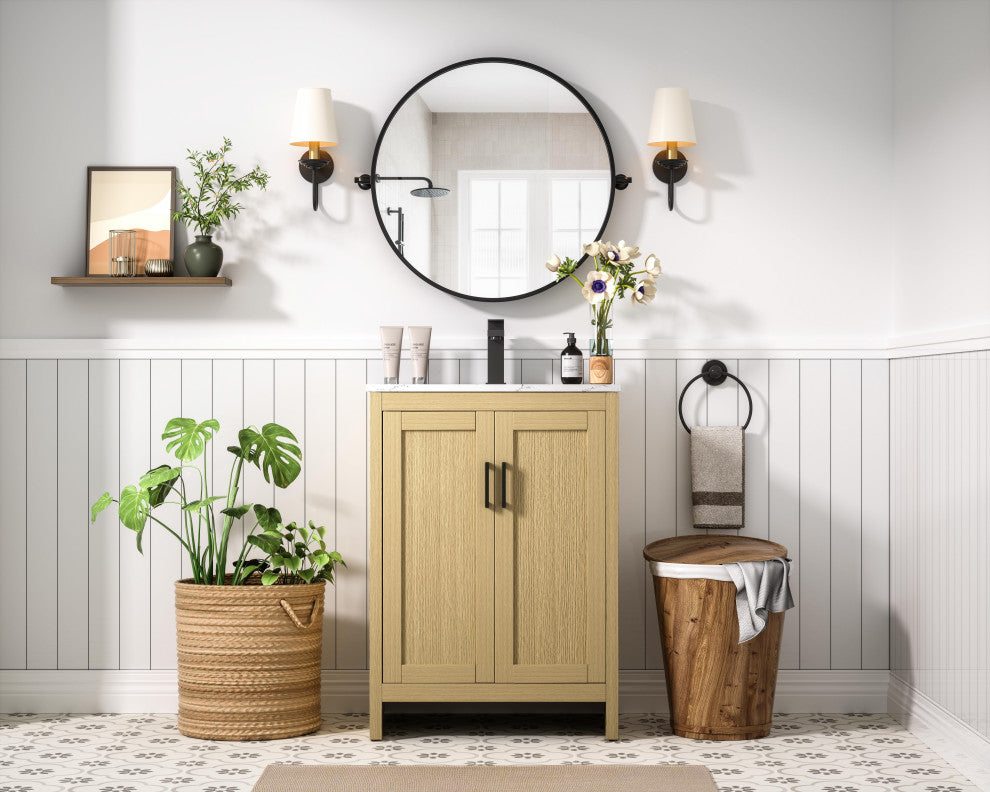 Home Living 24" Single Bathroom Vanity, Honey Brown