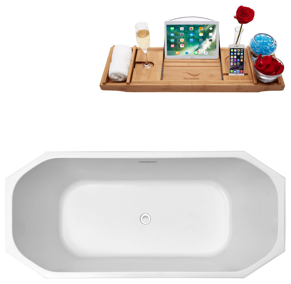 59" Streamline Freestanding Tub and Tray With Internal Drain