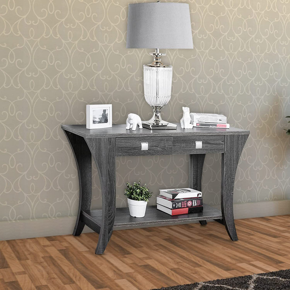 Benzara BM183124 Wooden Sofa Table with Swooping Curled Legs, Gray