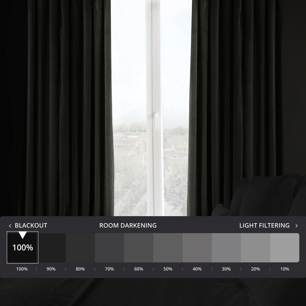 Extra Wide Blackout Velvet Curtain Single Panel, Gunmetal Gray, 100"x96"