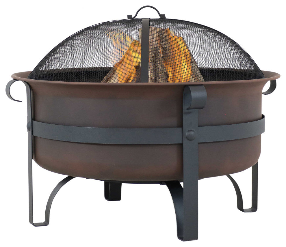Sunnydaze 29" Cauldron Fire Pit Steel With Poker and Spark Screen