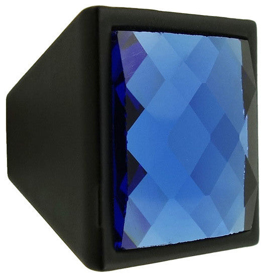 MultiFaceted Blue Aquamarine Black Metal Square Frustum Knob