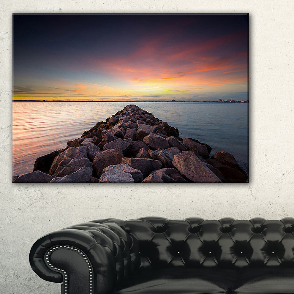 "Long Stone Bridge Into Beautiful Sea" Seashore Canvas Print, 32"x16"