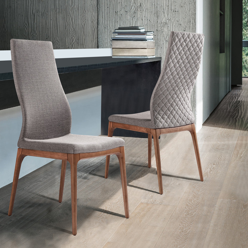 Parker Mid-Century Dining Chair, Walnut Finish and Gray Fabric, Set of 2