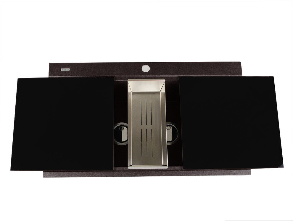 Nantucket Sinks Double Bowl Prep Station Toprmount Granite Composite, Brown