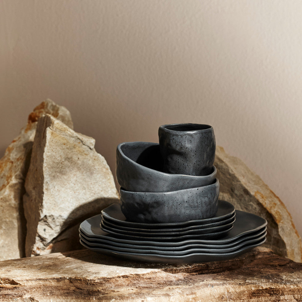 Stone by Mercer Project ATIK Stoneware 32 Piece Dinnerware Set, Black Speckled