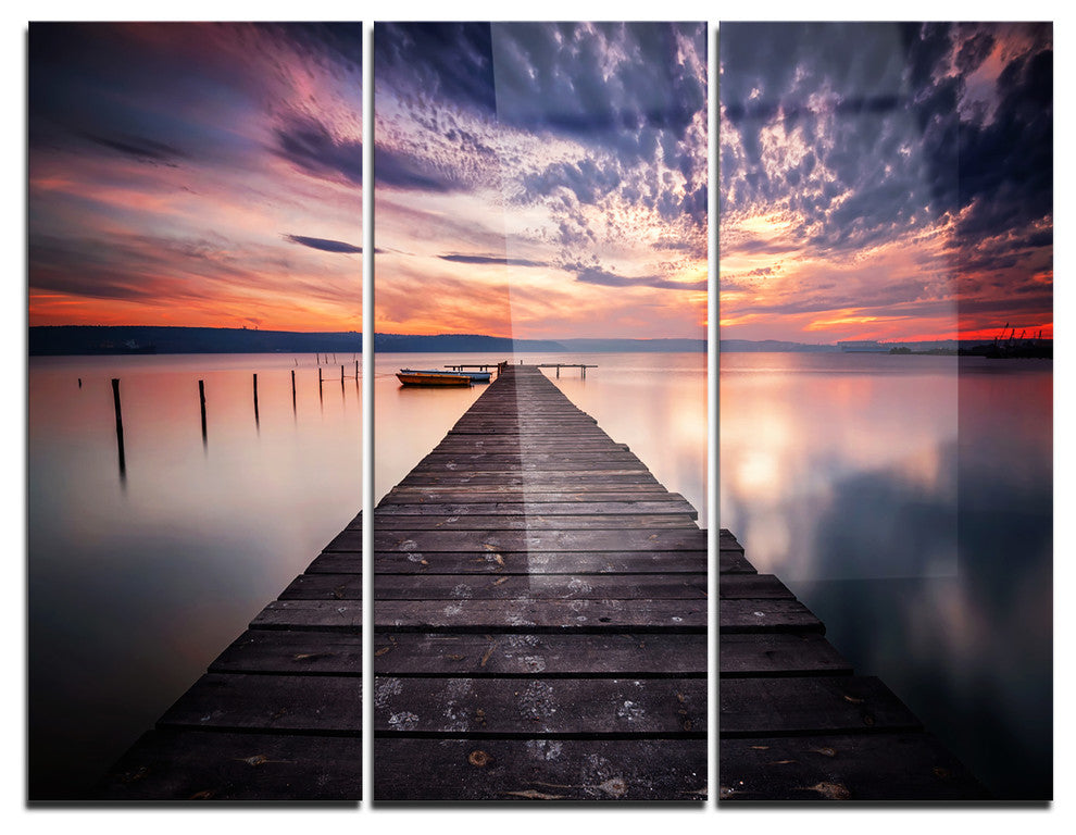 "Colorful Sunset Over Lake" Photo Metal Wall Art, 3 Panels, 36"x28"